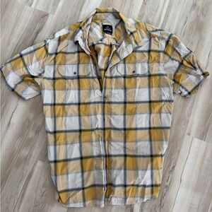 Prana Yellow and Gray Plaid Casual Shirt